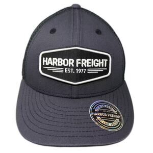 Harbor Freight Trucker Hat Gray Black Snapback OS Embroidered Patch Mesh Back